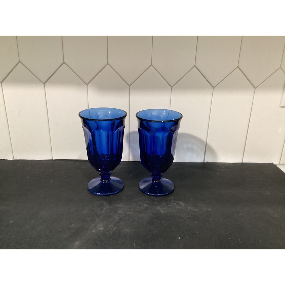 Imperial Glass Old Williamsburg Cobalt Blue Goblets Ice Tea Set Of 2